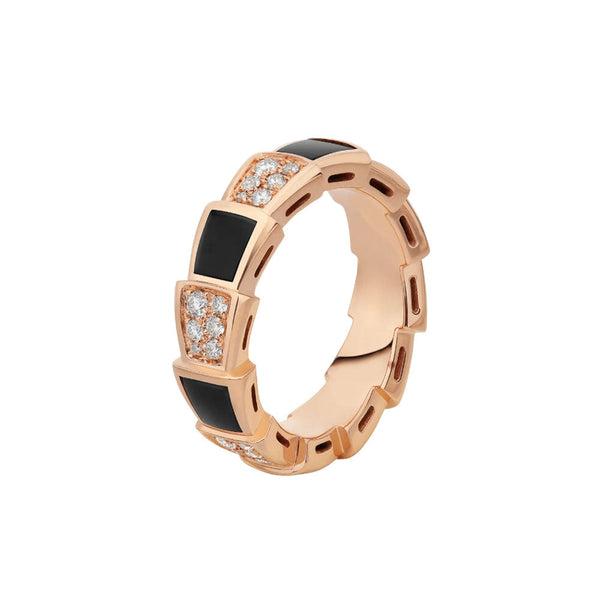 <MAGIC>SERPENTI RING PINK GOLD BLACK MOP DIAMOND PAVED 4MM