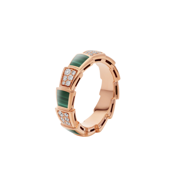 <MAGIC>SERPENTI RING PINK GOLD MALACHITE DIAMOND PAVED 4MM
