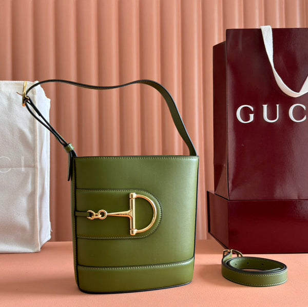 73 SMALL BUCKET BAG 20 IN GREEN SMOOTH CALFSKIN