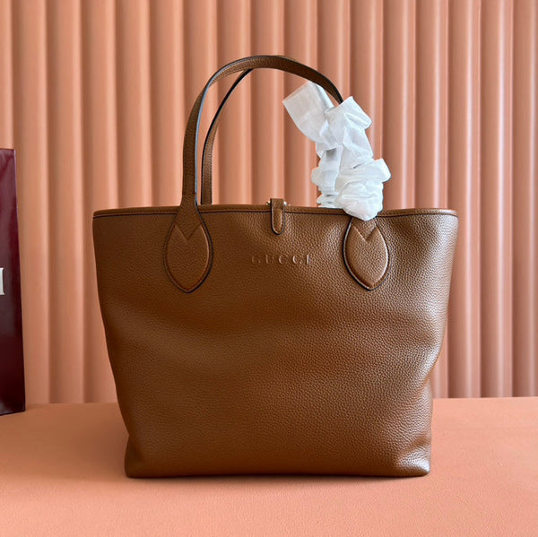 MEDIUM TOTISSIMA REVERSIBLE TOTE BAG 30 IN BROWN CALFSKIN BEIGE AND BROWN GG CANVAS ON SIDE