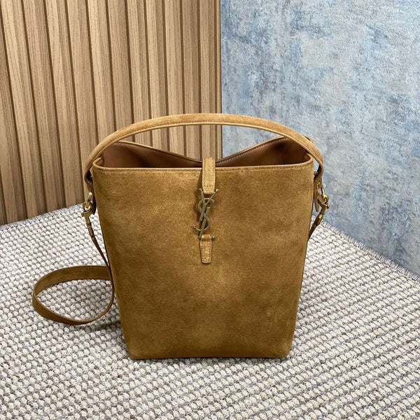 LE 37 SMALL BUCKET BAG 25 IN BROWN SUEDE GOLD HARDWARE